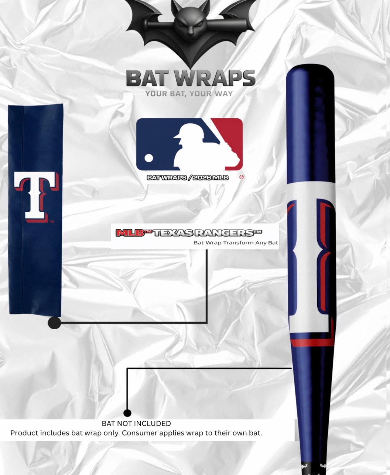 MLB Texas Rangers Bat Wrap For Composite & Wood Bat - Bat Wraps