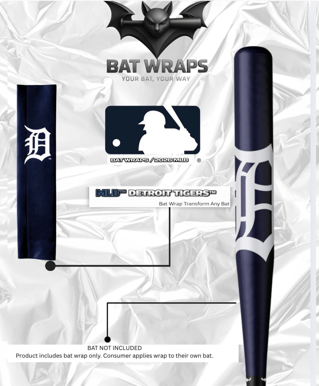 MLB Detroit Tigers Bat Wrap For Composite & Wood Bat - Bat Wraps