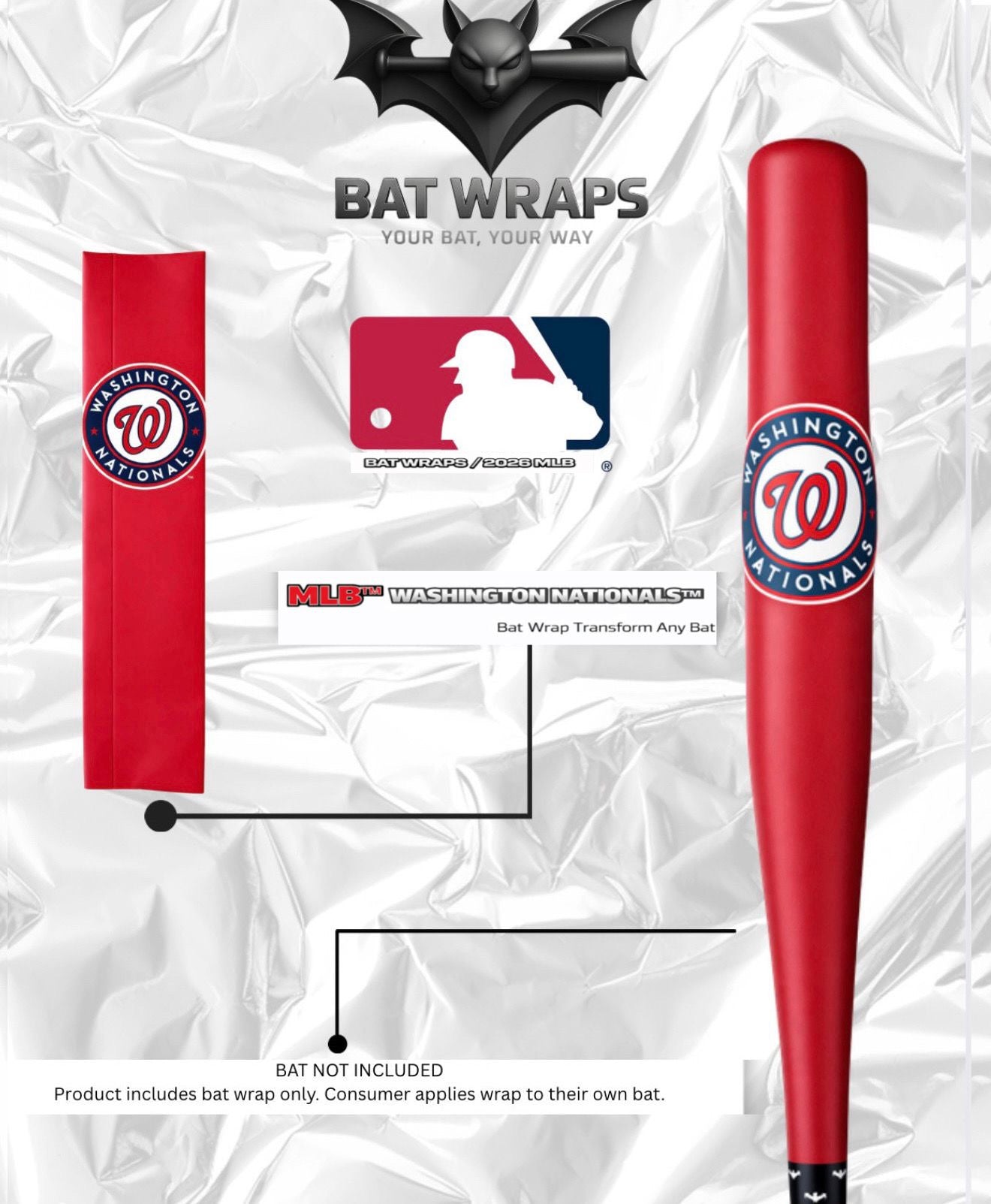 MLB Washington Nationals Bat Wrap For Composite & Wood Bat - Bat Wraps