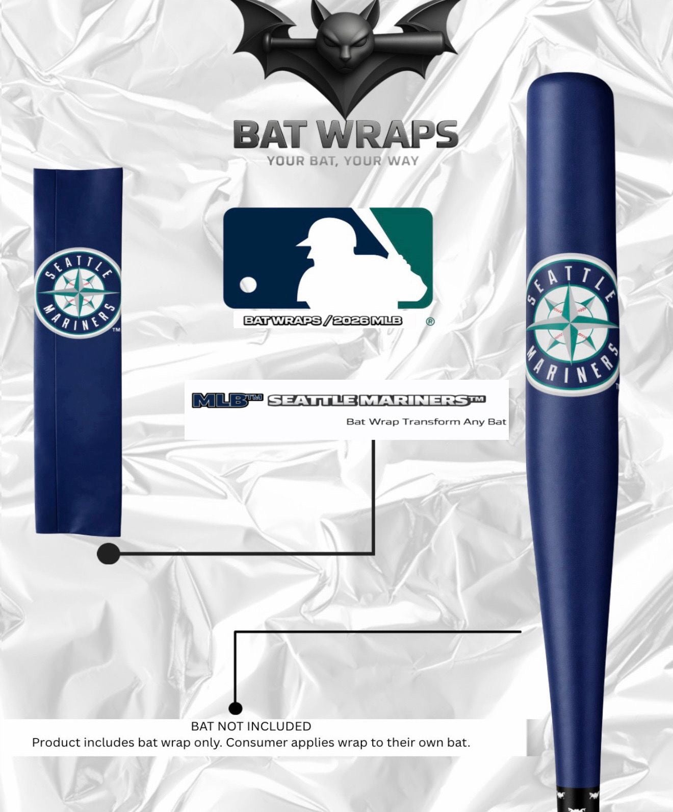 MLB Seattle Mariners Bat Wrap For Composite & Wood Bat - Bat Wraps