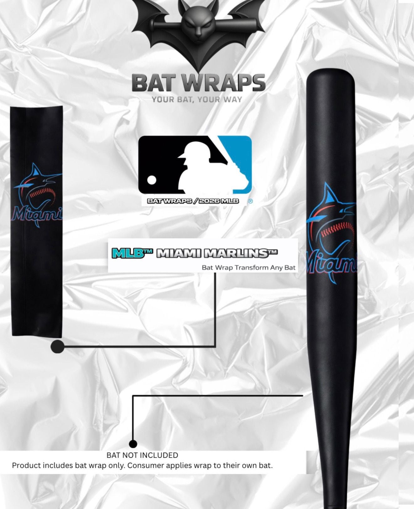 MLB Miami Marlins Bat Wrap For Composite & Wood Bat - Bat Wraps