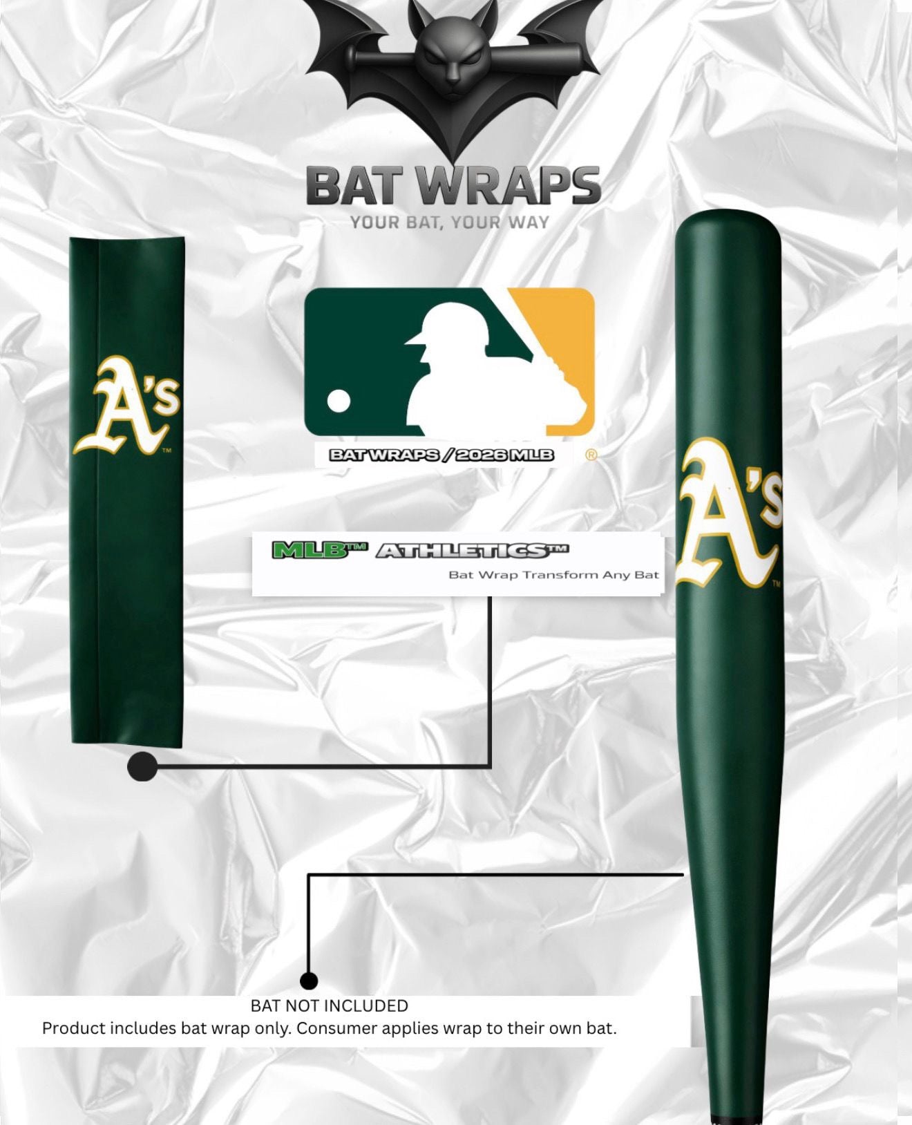 MLB Athletics Bat Wrap For Composite & Wood Bat - Bat Wraps