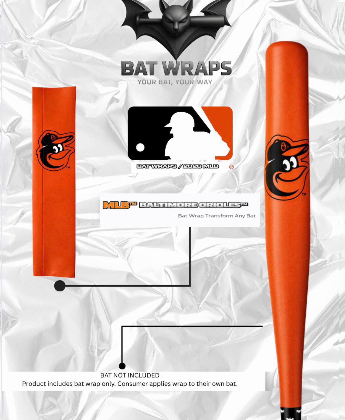 MLB Baltimore Orioles Bat Wrap For Composite & Wood Bat - Bat Wraps